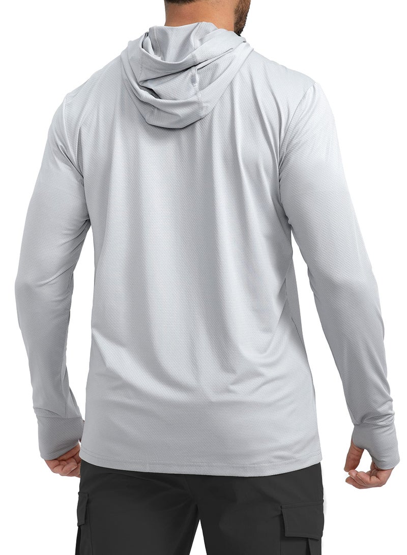 Sejuani Men's UPF 50+ Light Jacket Full Zip Sun Protection Hoodie Long Sleeve Sun Shirts for Men Hiking Fishing Zip Pockets(Light Grey_L) - Image 2